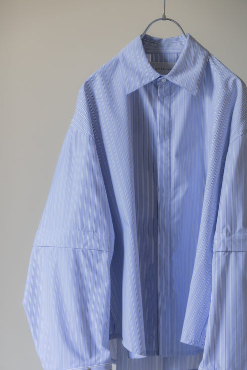 【Licht Bestreben】"Detachable Sleeve Hook-Cuff Stripe Shirt"