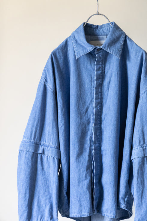 【Licht Bestreben】"Detachable Sleeve Hook-Cuff Denim Shirt"