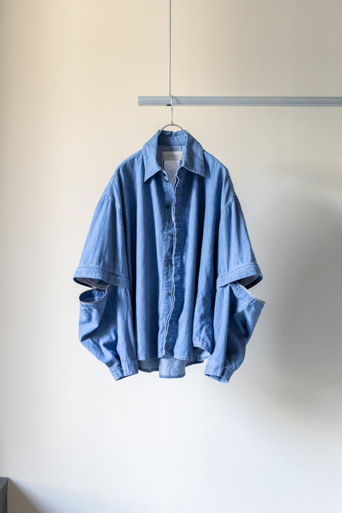 【Licht Bestreben】"Detachable Sleeve Hook-Cuff Denim Shirt"