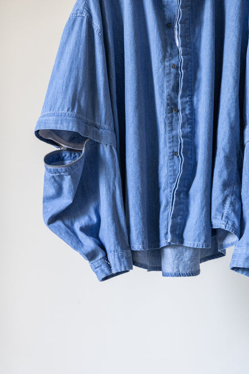 【Licht Bestreben】"Detachable Sleeve Hook-Cuff Denim Shirt"