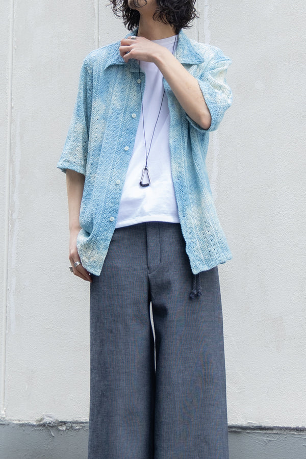 【LQUARTET】"Raschel Lace 40s Collar Shirt"(Aizome)