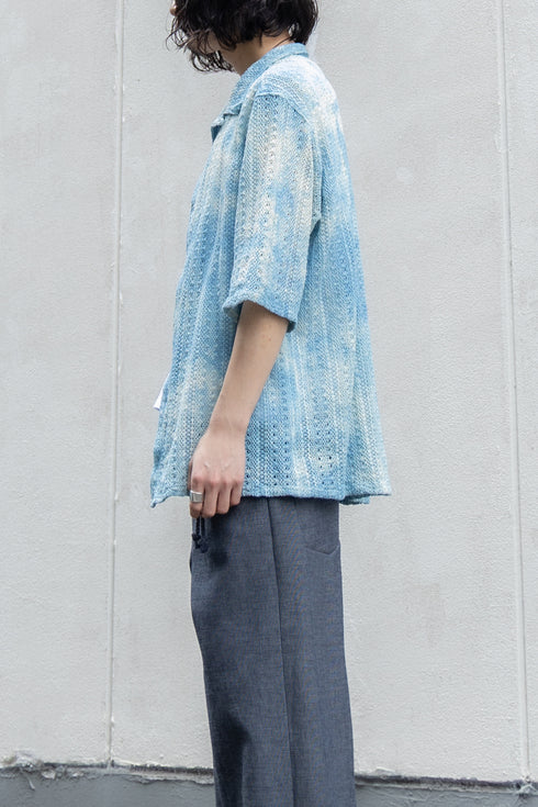 【LQUARTET】"Raschel Lace 40s Collar Shirt"(Aizome)