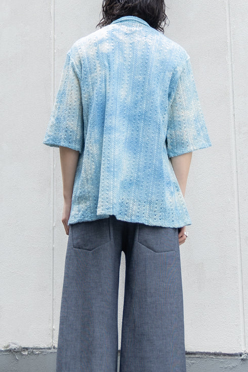 【LQUARTET】"Raschel Lace 40s Collar Shirt"(Aizome)