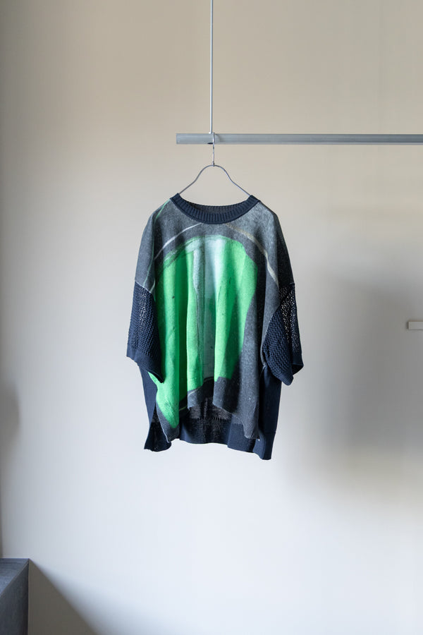 【Licht Bestreben】"プリントメッシュスリーブサマーニットTシャツ"