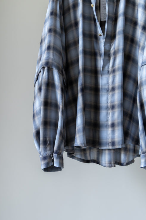 【Licht Bestreben】"Detachable Sleeve Hook-Cuff Check Shirt"