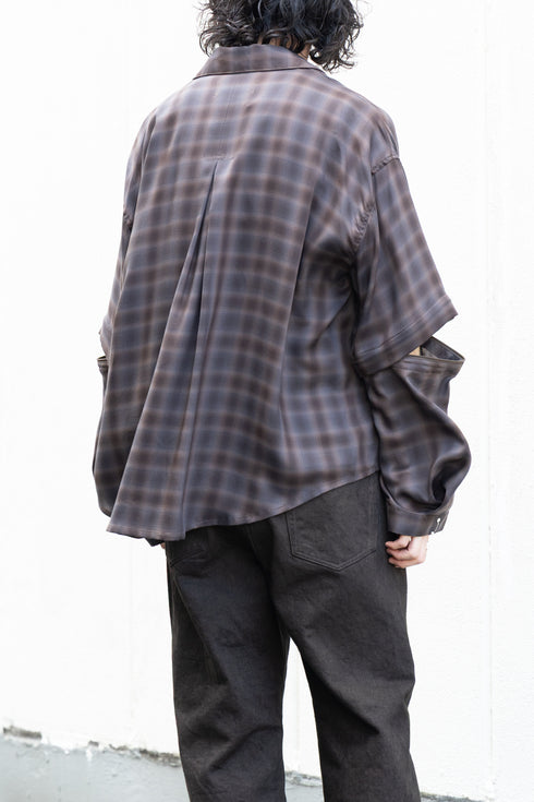 【Licht Bestreben】"Detachable Sleeve Hook-Cuff Check Shirt"