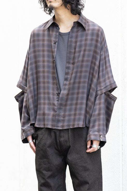 【Licht Bestreben】"Detachable Sleeve Hook-Cuff Check Shirt"
