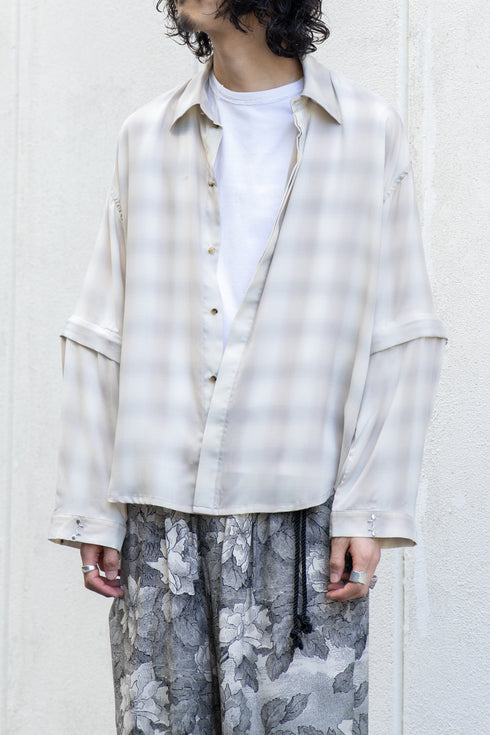 【Licht Bestreben】"Detachable Sleeve Hook-Cuff Check Shirt"