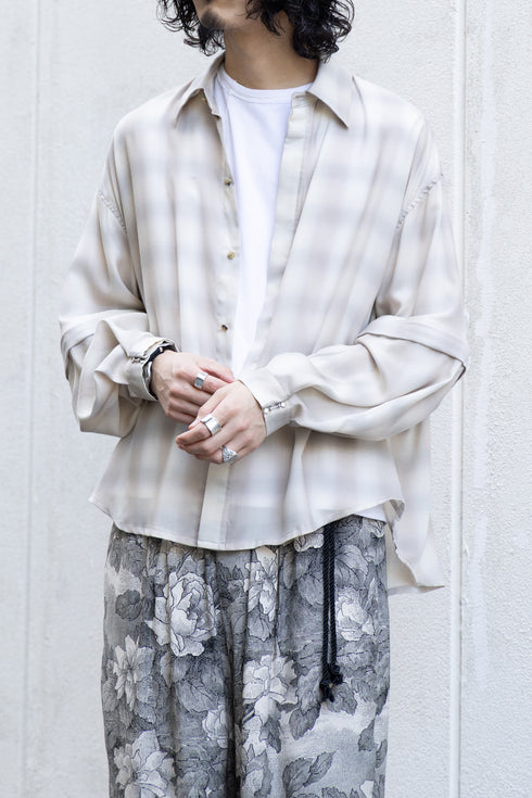 【Licht Bestreben】"Detachable Sleeve Hook-Cuff Check Shirt"