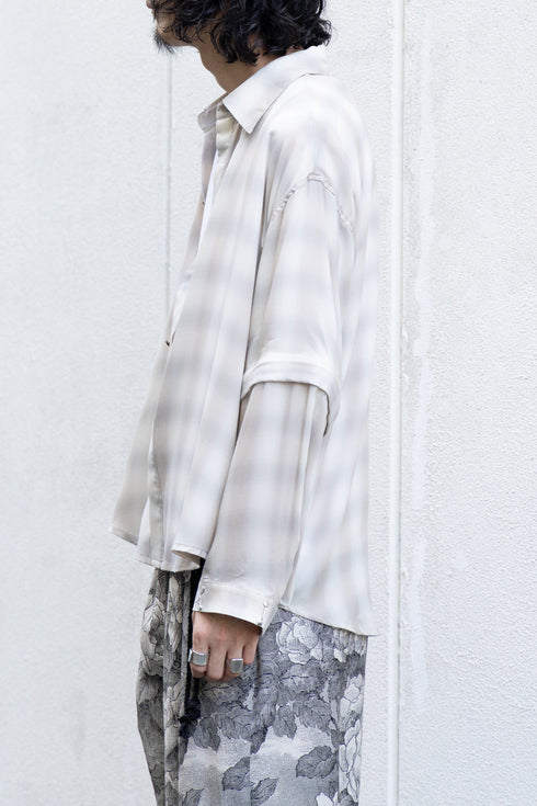 【Licht Bestreben】"Detachable Sleeve Hook-Cuff Check Shirt"