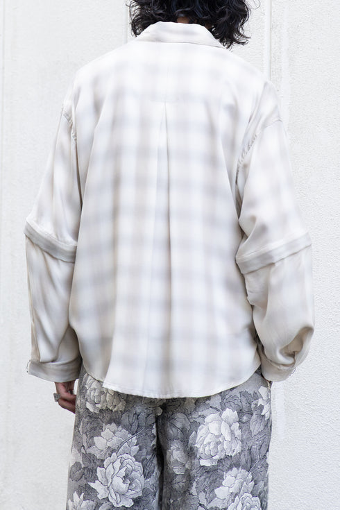 【Licht Bestreben】"Detachable Sleeve Hook-Cuff Check Shirt"