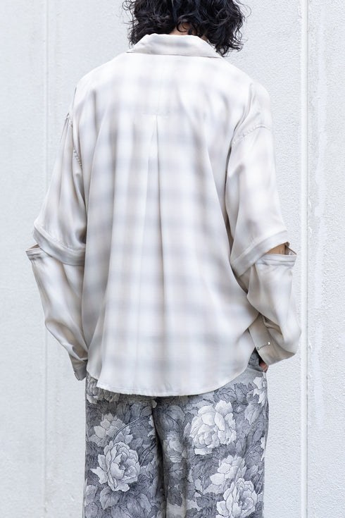 【Licht Bestreben】"Detachable Sleeve Hook-Cuff Check Shirt"