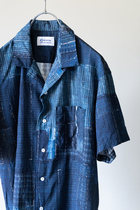 【KUON】"襤褸プリントハワイアンシャツ"