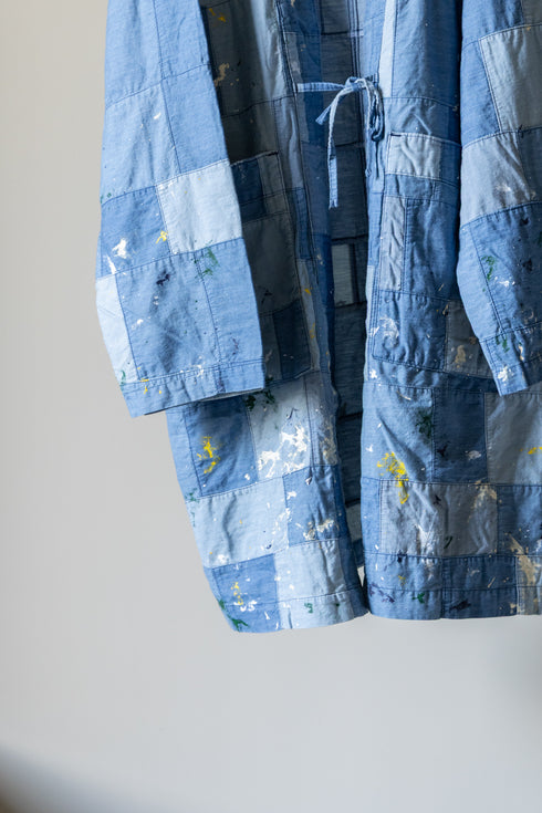 【KUON】"Paint-Splattered Denim Patchwork Noragi"