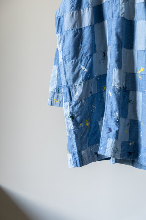 【KUON】"Paint-Splattered Denim Patchwork Noragi"