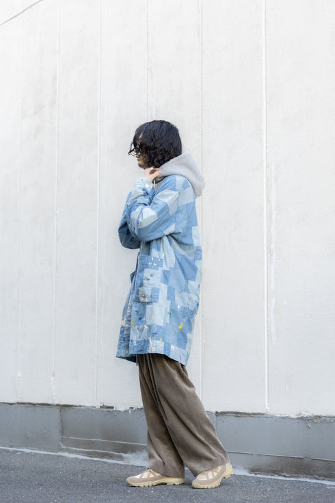 【KUON】"Paint-Splattered Denim Patchwork Noragi"