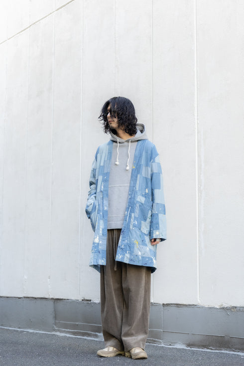 【KUON】"Paint-Splattered Denim Patchwork Noragi"
