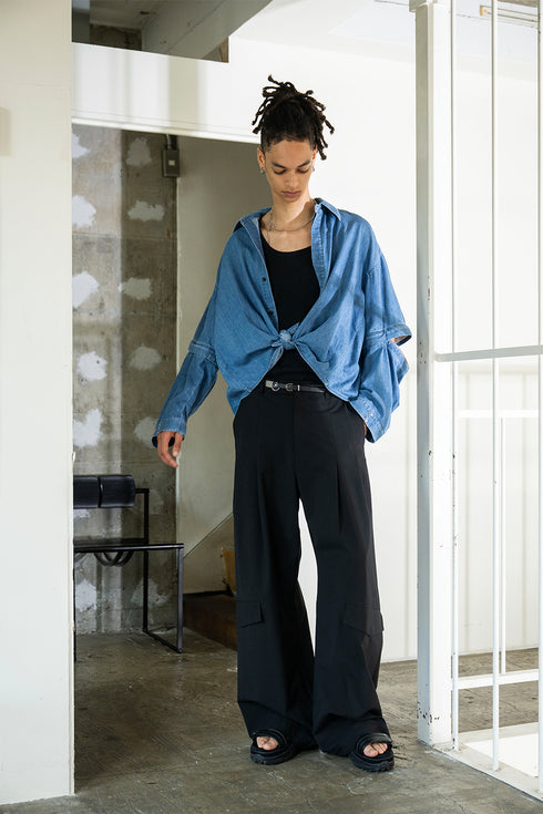 【Licht Bestreben】"Detachable Sleeve Hook-Cuff Denim Shirt"