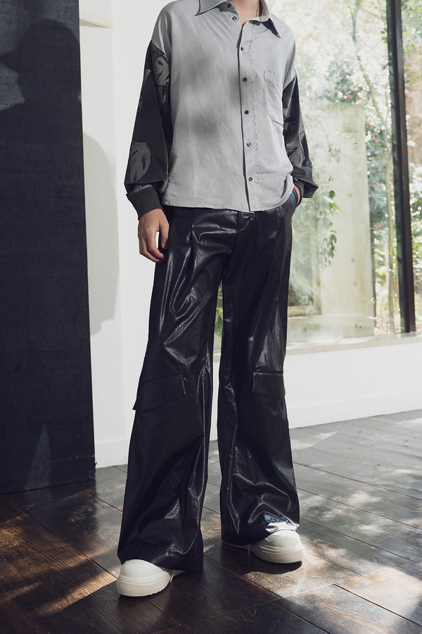 【Licht Bestreben】"FAKE-FAKE LEATHER Ⅱ SHIN FLAP BAGGY TROUSERS"