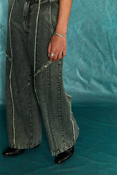 【TAUPE】"CUT OFF ZIP DENIM PANTS"