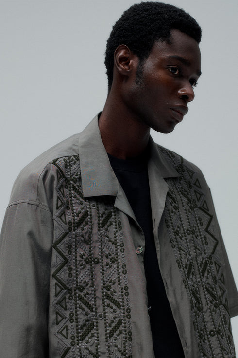 【SHEIK YERBOUTI】"Embroidered Open-Collar Shirt"