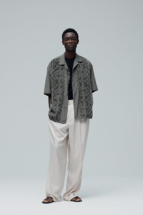 【SHEIK YERBOUTI】"Embroidered Open-Collar Shirt"