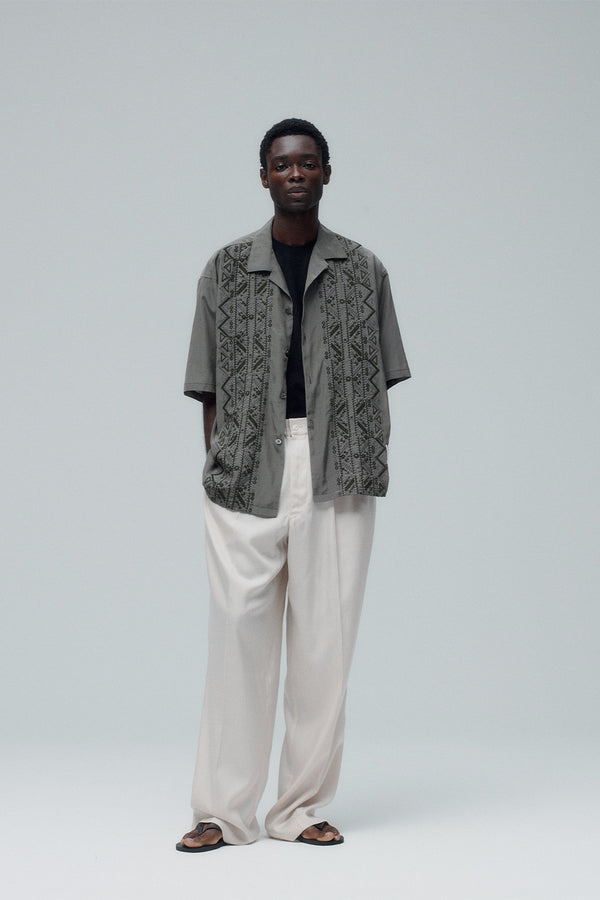【SHEIK YERBOUTI】"Embroidered Open-Collar Shirt"