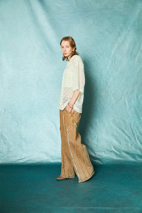 【TAUPE】"カラミレースオープンカラーシャツ"