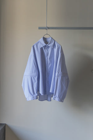 【Licht Bestreben】"Detachable Sleeve Hook-Cuff Stripe Shirt"