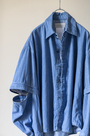 【Licht Bestreben】"Detachable Sleeve Hook-Cuff Denim Shirt"