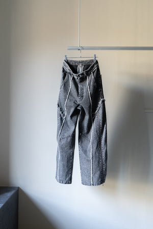 [TAUPE]"CUT OFF ZIP DENIM PANTS"