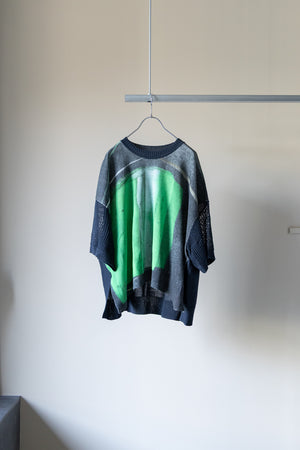 【Licht Bestreben】"プリントメッシュスリーブサマーニットTシャツ"