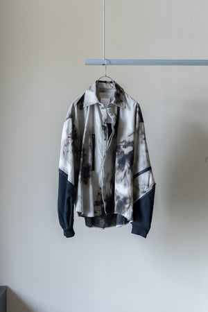 【Licht Bestreben】"Gradient Flower Bleached Denim Twist Sleeve Shirt"
