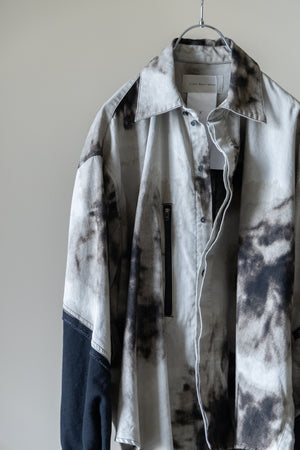 【Licht Bestreben】"Gradient Flower Bleached Denim Twist Sleeve Shirt"