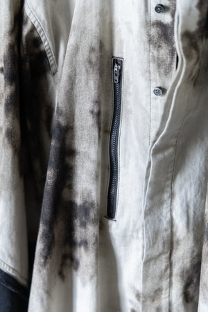 【Licht Bestreben】"Gradient Flower Bleached Denim Twist Sleeve Shirt"
