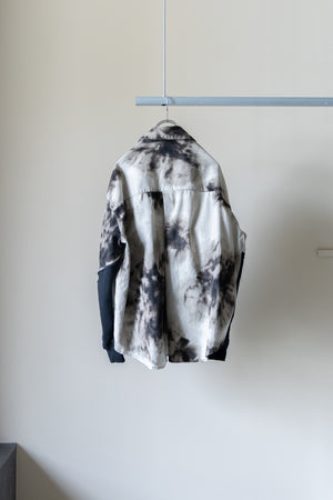 【Licht Bestreben】"Gradient Flower Bleached Denim Twist Sleeve Shirt"