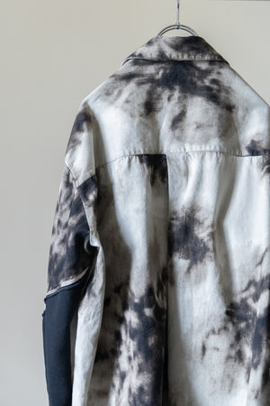 【Licht Bestreben】"Gradient Flower Bleached Denim Twist Sleeve Shirt"