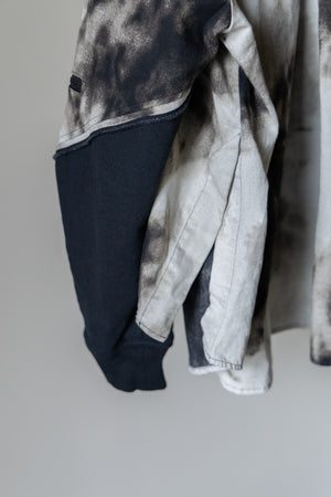【Licht Bestreben】"Gradient Flower Bleached Denim Twist Sleeve Shirt"