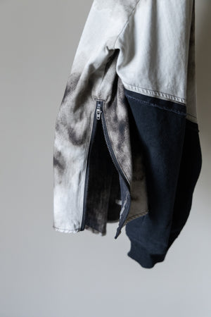 【Licht Bestreben】"Gradient Flower Bleached Denim Twist Sleeve Shirt"