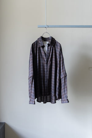 【Licht Bestreben】"Detachable Sleeve Hook-Cuff Check Shirt"
