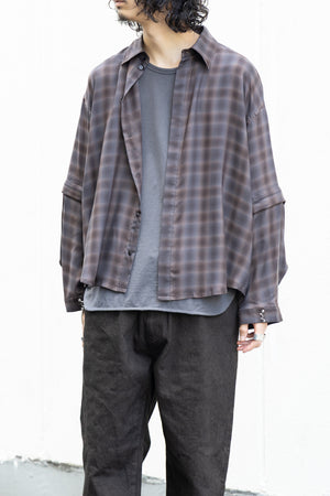 【Licht Bestreben】"Detachable Sleeve Hook-Cuff Check Shirt"