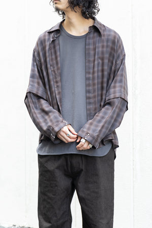 【Licht Bestreben】"Detachable Sleeve Hook-Cuff Check Shirt"