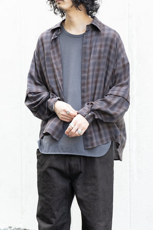 【Licht Bestreben】"Detachable Sleeve Hook-Cuff Check Shirt"