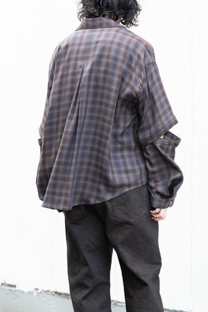【Licht Bestreben】"Detachable Sleeve Hook-Cuff Check Shirt"