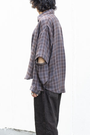 【Licht Bestreben】"Detachable Sleeve Hook-Cuff Check Shirt"