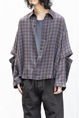 【Licht Bestreben】"Detachable Sleeve Hook-Cuff Check Shirt"