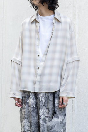 【Licht Bestreben】"Detachable Sleeve Hook-Cuff Check Shirt"