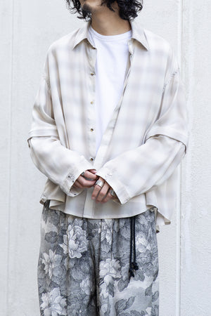 【Licht Bestreben】"Detachable Sleeve Hook-Cuff Check Shirt"
