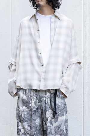 【Licht Bestreben】"Detachable Sleeve Hook-Cuff Check Shirt"