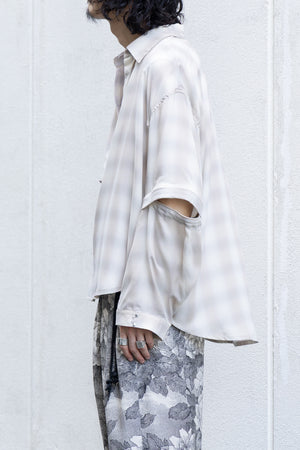 【Licht Bestreben】"Detachable Sleeve Hook-Cuff Check Shirt"